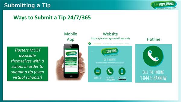 Say Something Anonymous Reporting System Ways to Submit a Tip 24/7/365